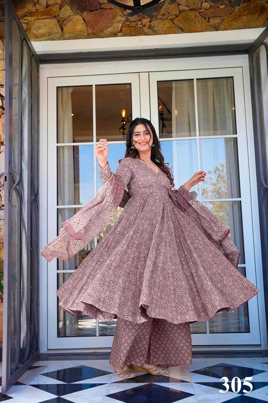 YNF MASLIN KSB 308 GOWNS WHOLESALE PRINTED ANARKALI GOWNS MANUFACTURER    